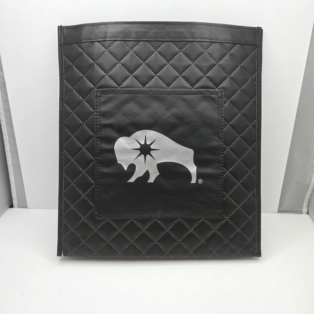 Buffalo Games Tote Bag Quilted Reusable Shopping Grocery Black Silver Logo Large